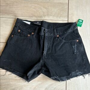 GAP Black Jean Shorts with Distressed Hem